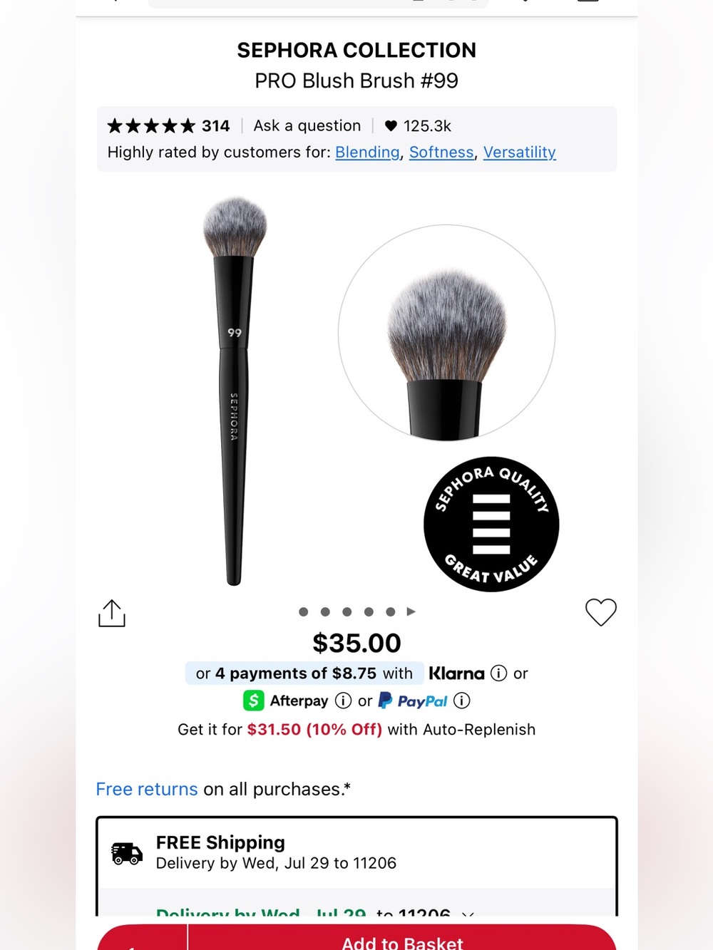 SEPHORA COLLECTION PRO Blush Brush #99 - Black Handle with Gray Bristles